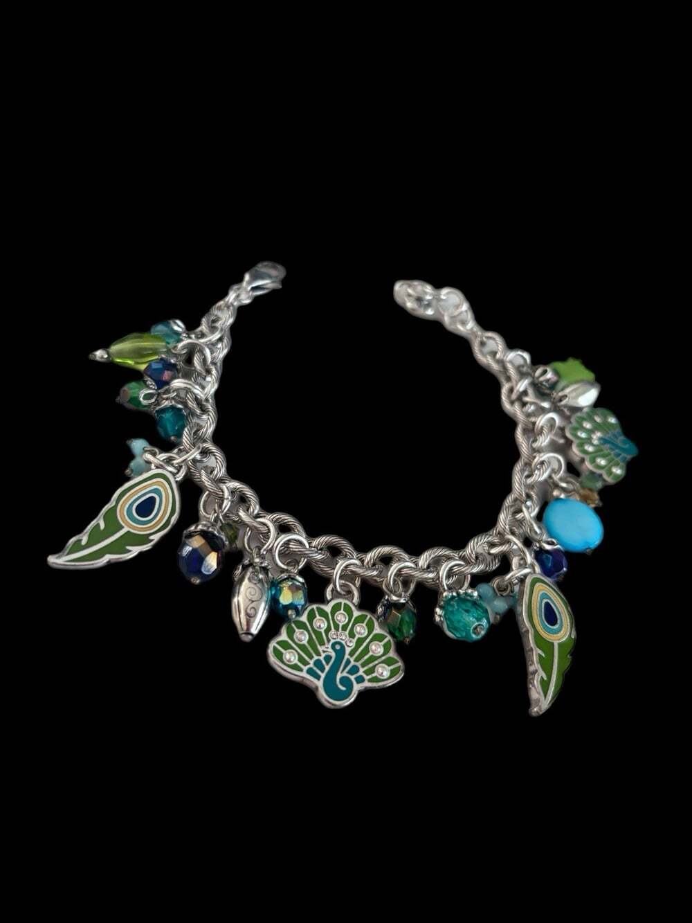 Brighton Peacock Theme Bracelet vibrant green and blue enamel Crystal Beads Rare